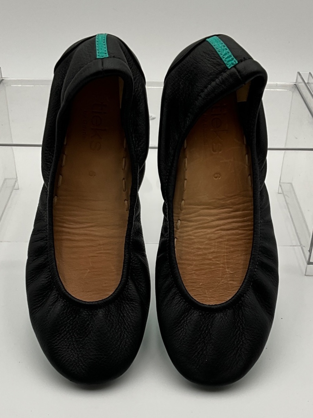 Tieks Black Leather Ballet Flats with Teal details 6W